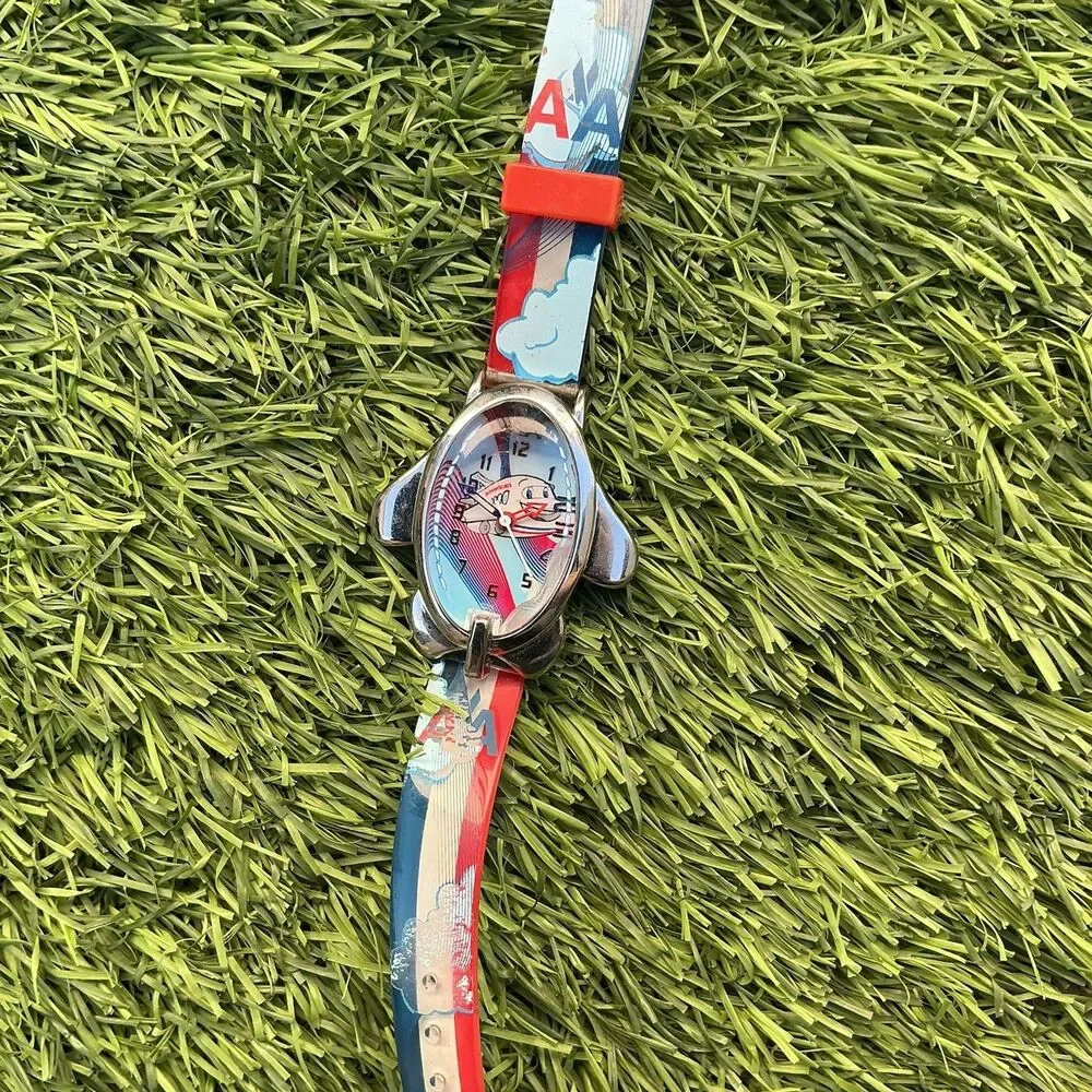 American Airlines AA Kids Watch Airplane Domed Bubble Crystal Japan Movement